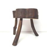 Brutalist solid wood tripod stool