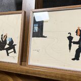 Marimag 20th century: original humorous ink paintings signed circa 1950