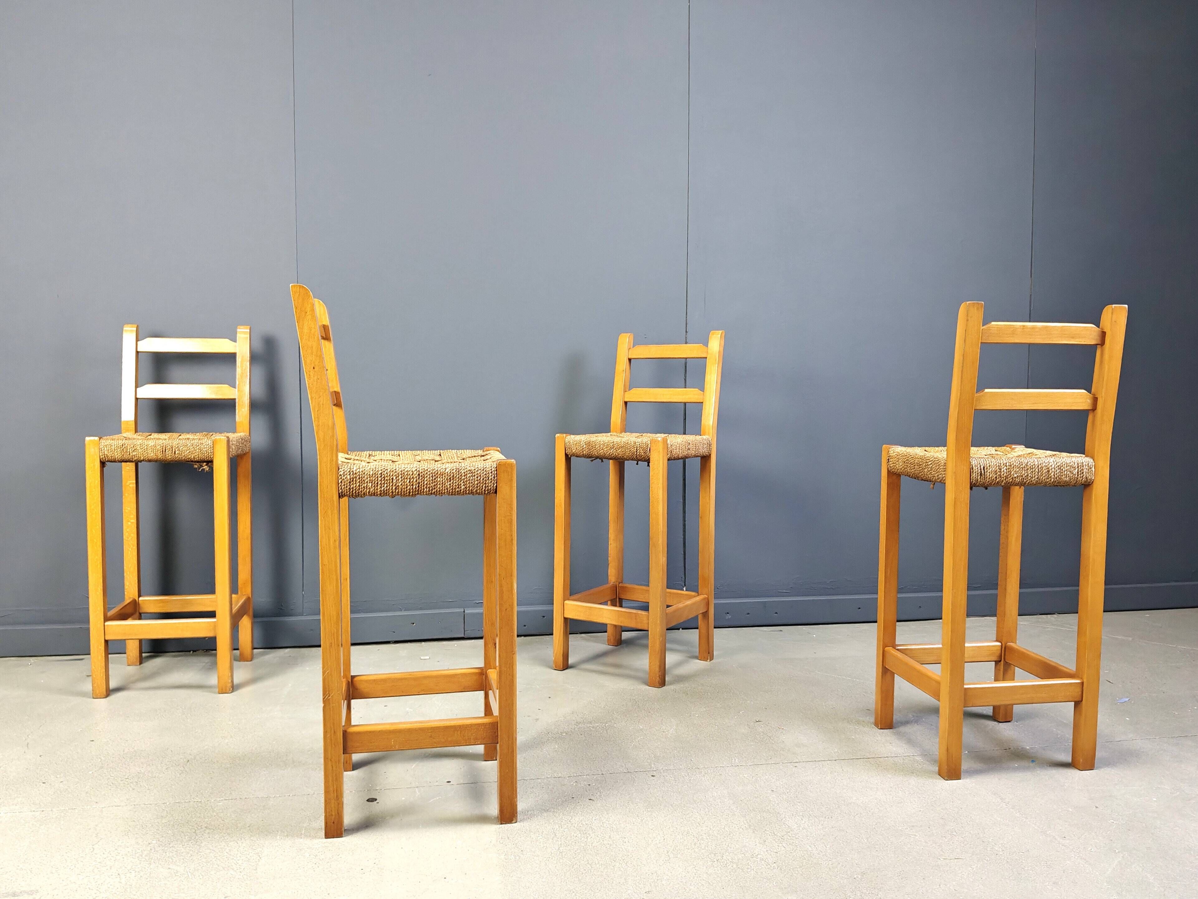 Vintage oak and papercord bar stools, 1960s - vintage bar stools