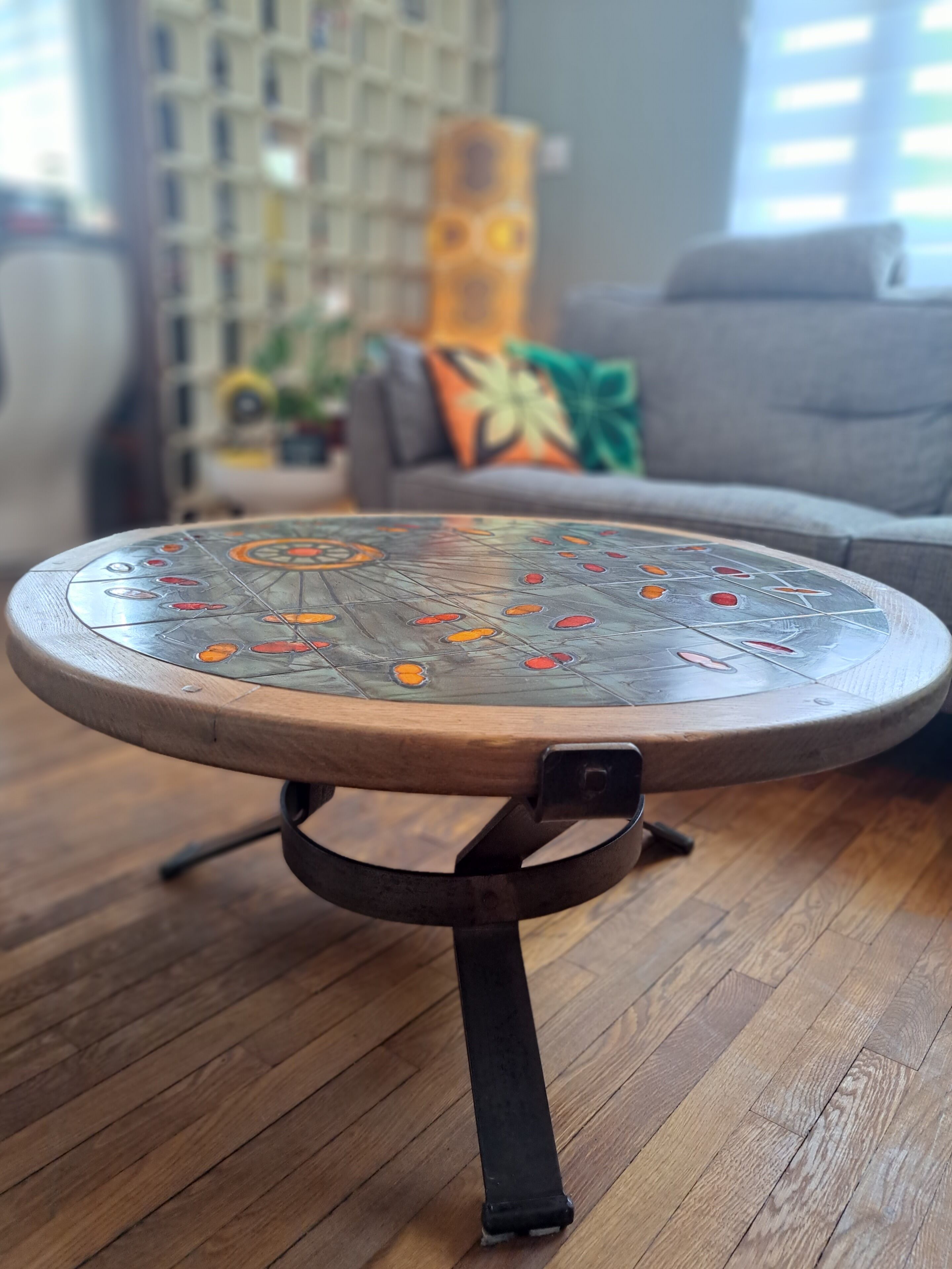 Vallauris coffee table signed drac 1960 wood earthenware steel