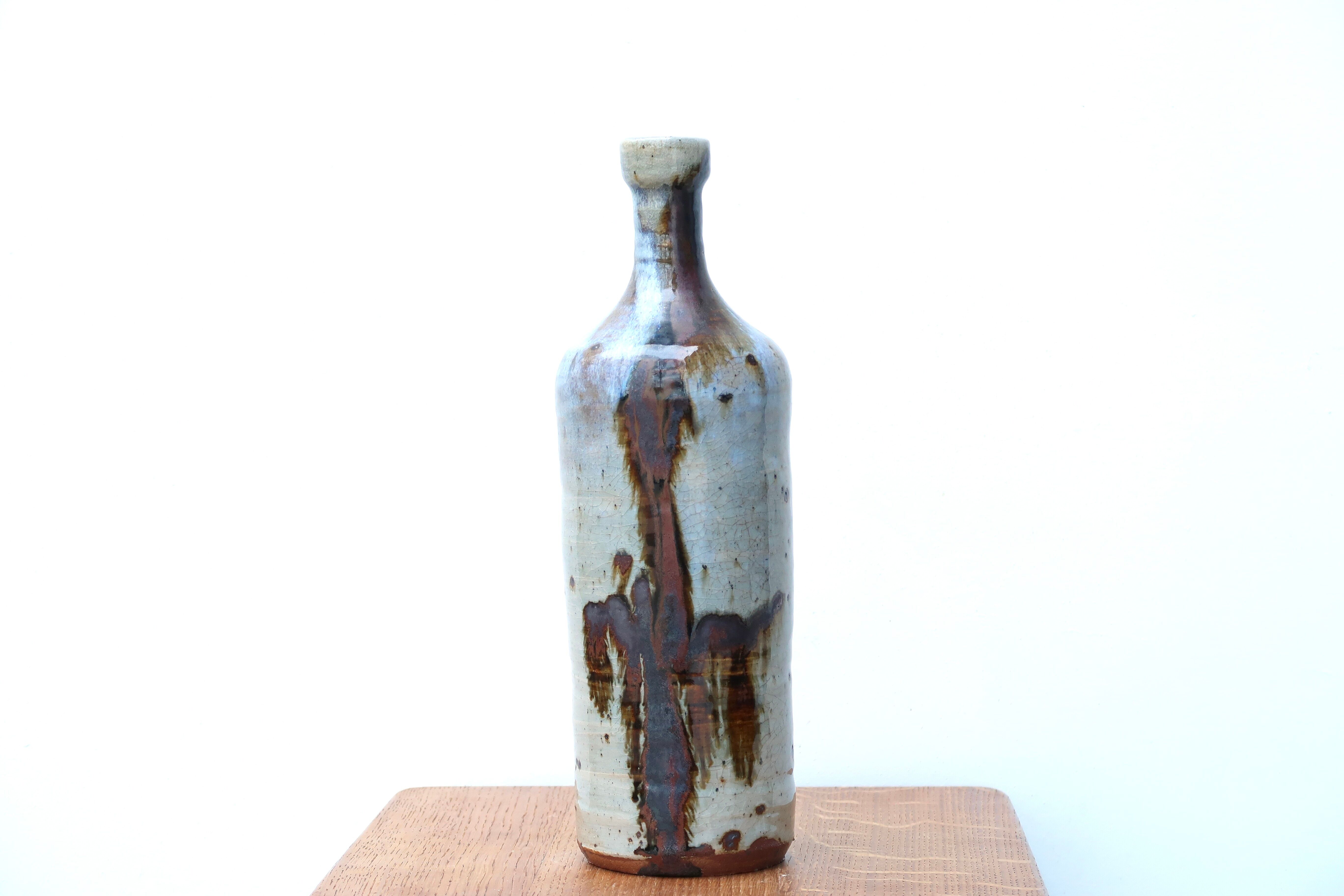 Stoneware bottle vase, abstract décor, 70s