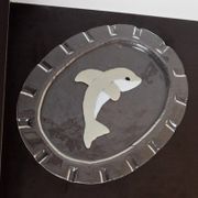 Vintage Murano glass serving platter with dolphin decoration, Italy, 1980s.
