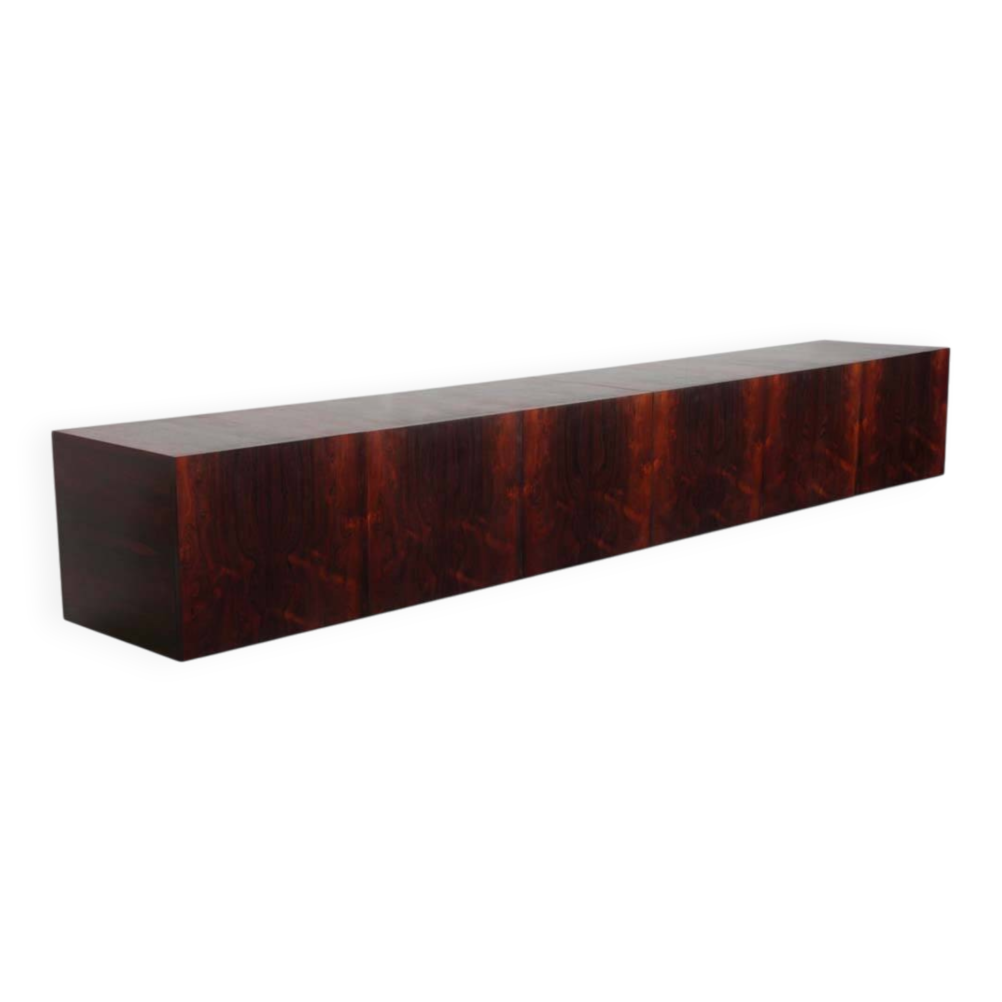 Large wall-mounted sideboard in Rio rosewood from the 1960s