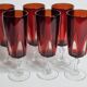Set of 6 champagne flutes "rubies" luminarc vintage, 70s