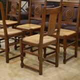 Set of 6 brutalist oak chairs from the 1950s.