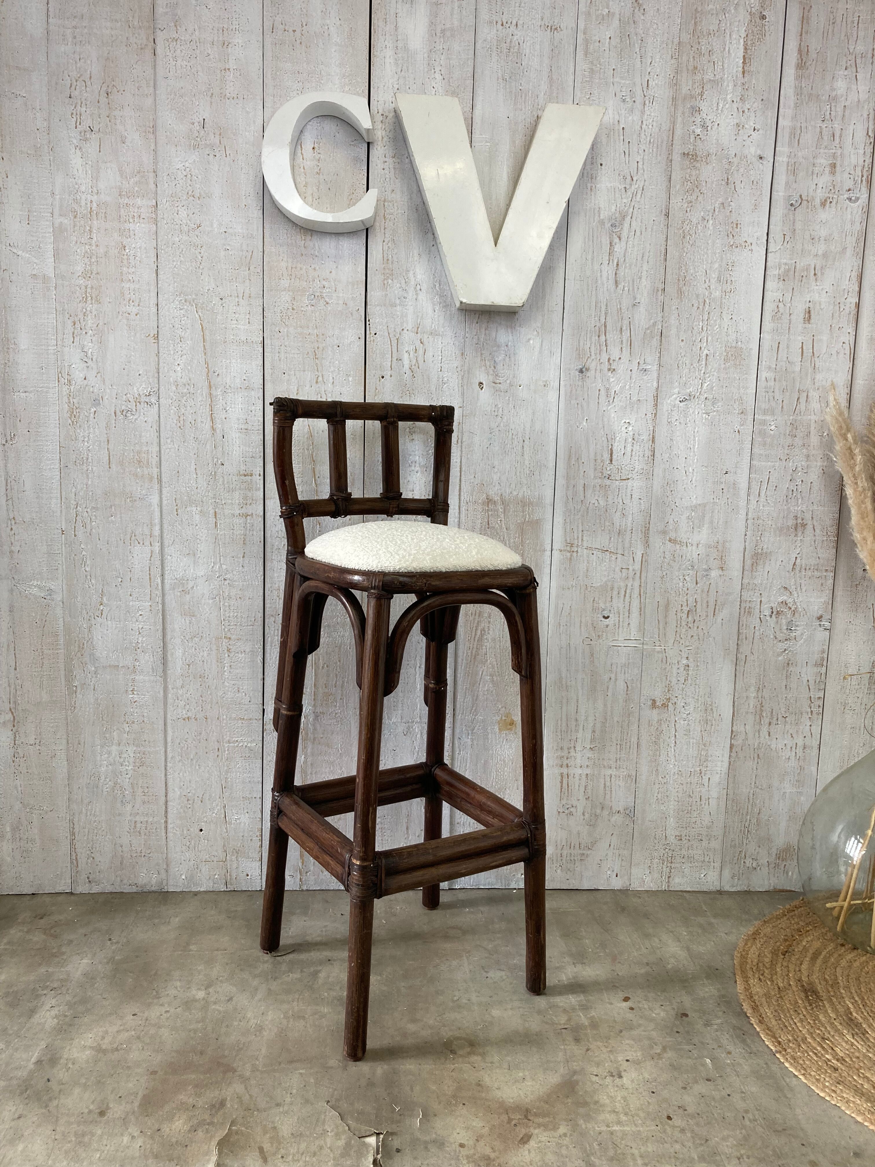 Tabouret rotin vintage