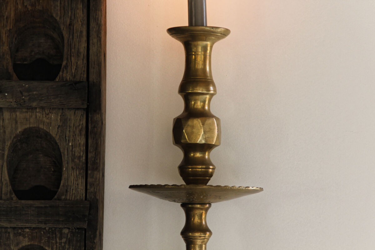 Large bronze brass disc candlestick