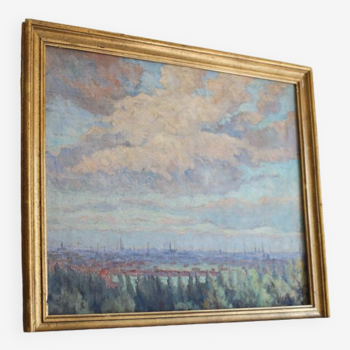 Paysage aux nuages" huile sur toile fin xixe siècle Georges Duvillier (1853 - 1926)