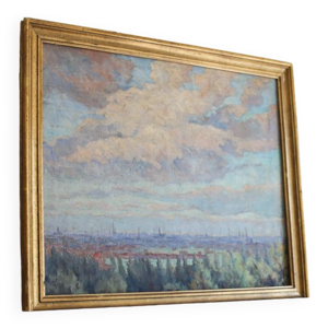 Paysage aux nuages huile sur toile