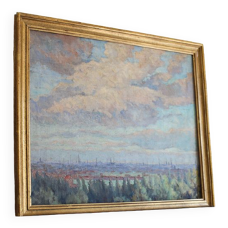 Georges Duvillier (1853 - 1926) "landscape with clouds" oil on canvas late nineteenth century