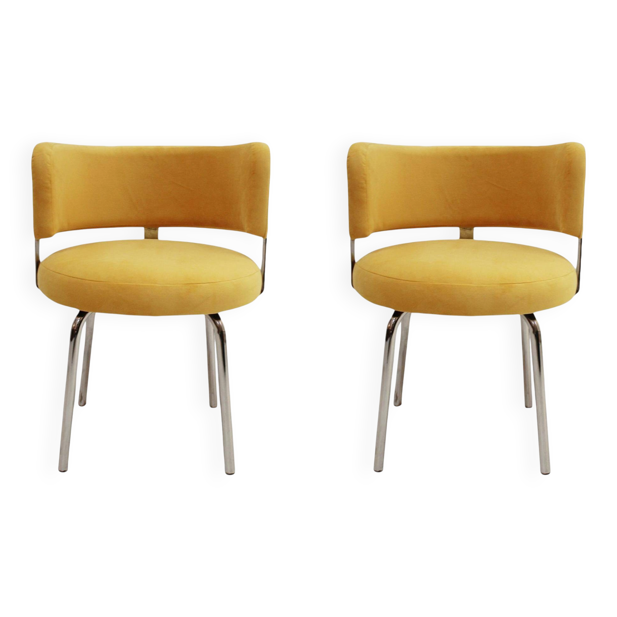 Italian Bauhaus Chairs by Pizzi Arredamenti, Steel Frame and Yellow Velvet, 1970