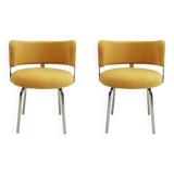 Italian Bauhaus Chairs by Pizzi Arredamenti, Steel Frame and Yellow Velvet, 1970