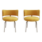 Chaises Bauhaus italiennes par Pizzi Arredamenti, cadre en acier et velours jaune, 1970