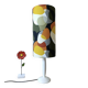 vintage lamp with a white wooden base, multicoloured sixties lampshade