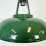 Lampe à suspension industrielle en émail vert, années 1960