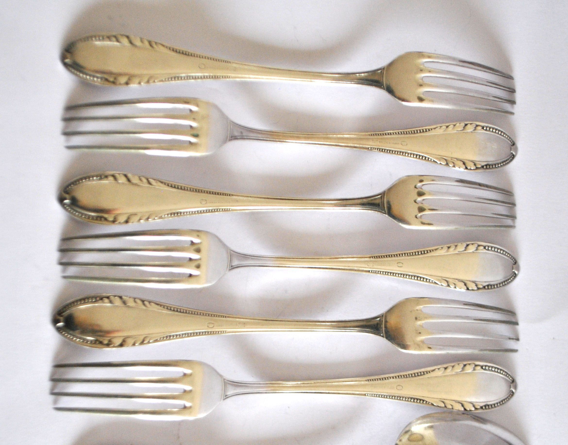 Table cover pearl 6 forks + 6 silver-plated metal spoons German Wellner Silber 21cm