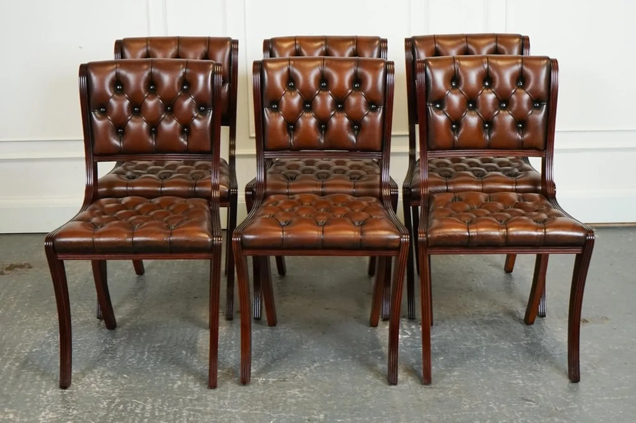 Chesterfield Leather Dining Chairs, Set of 6
