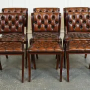 Chesterfield Leather Dining Chairs, Set of 6