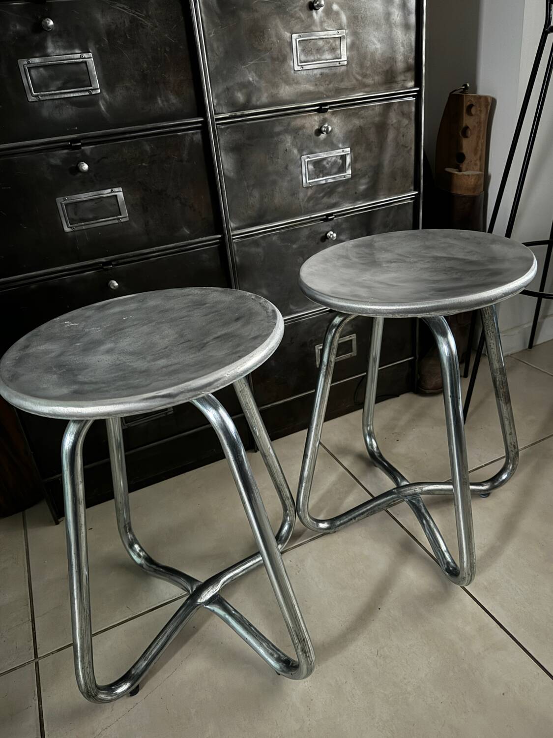 Vintage aluminium cast stools