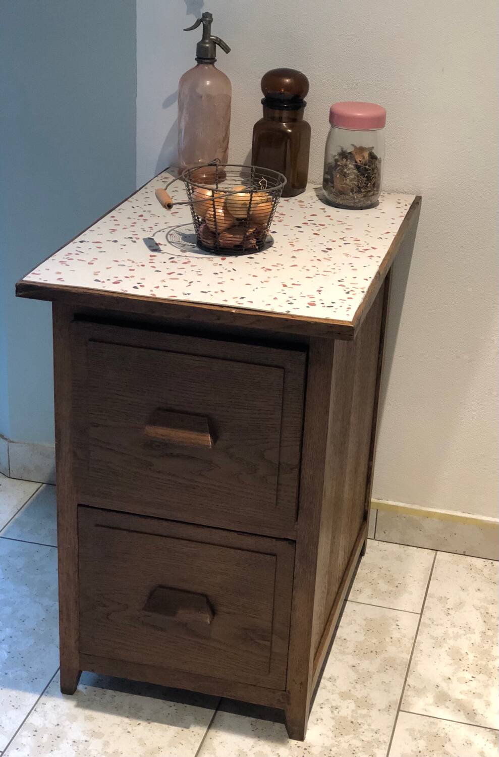 Restored old furniture / chest of drawers with 2 drawers