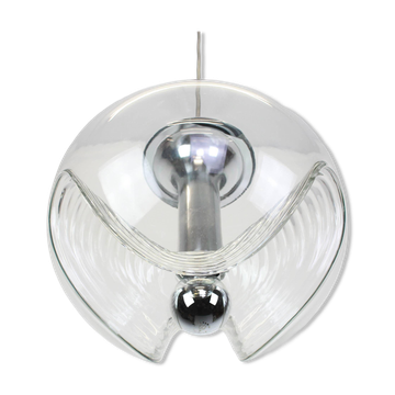 Large suspended chandelier in transparent glass by Koch & Lowy, Peill & Putzler, Germany, 1970.