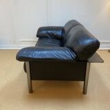 Pair of black leather sofas produced by Poltrona Frau, circa 1980/1990.