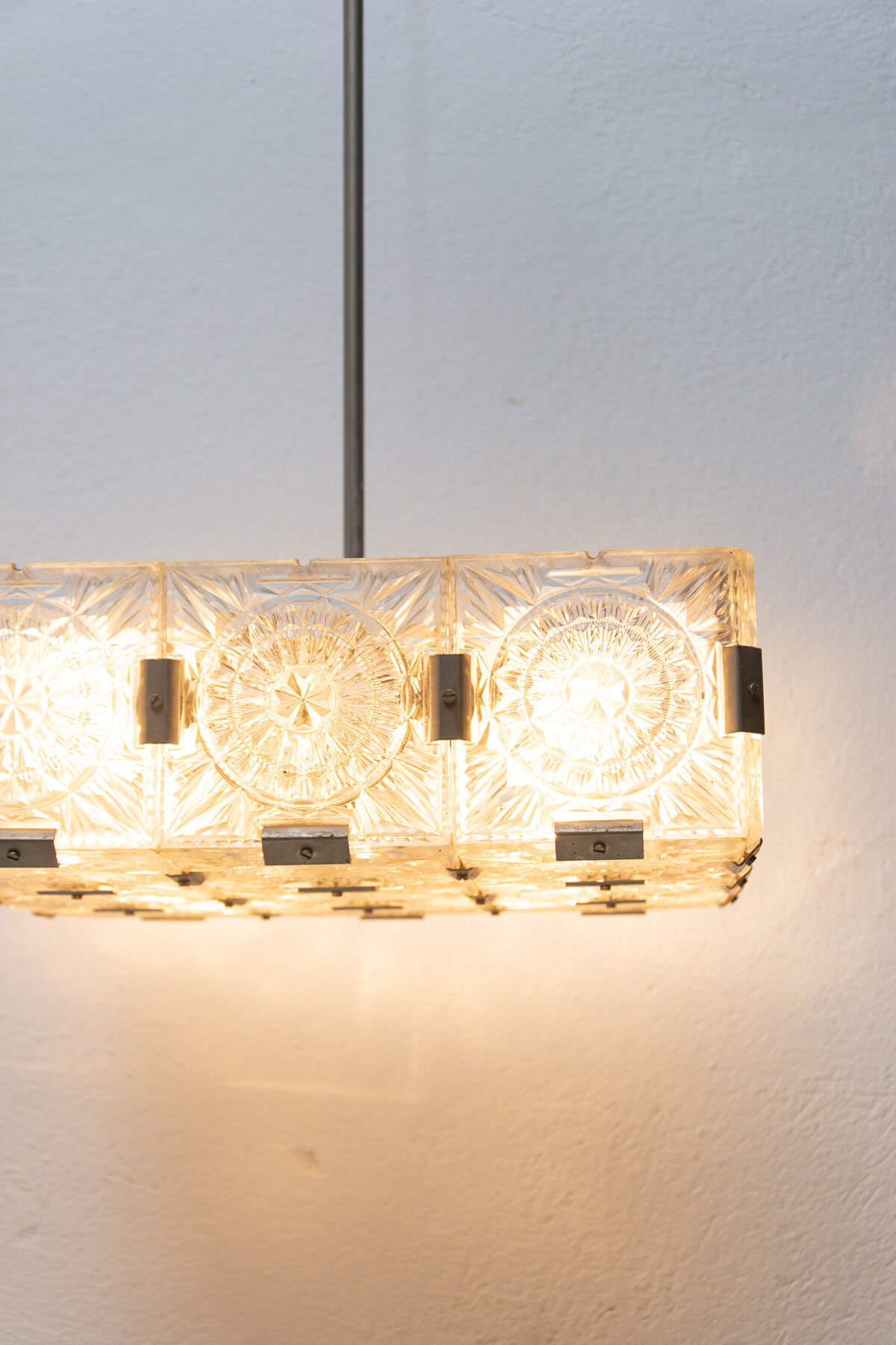 Vintage Glass and Chromed Steel Pendant Lamp by Kamenický Šenov, 1970s