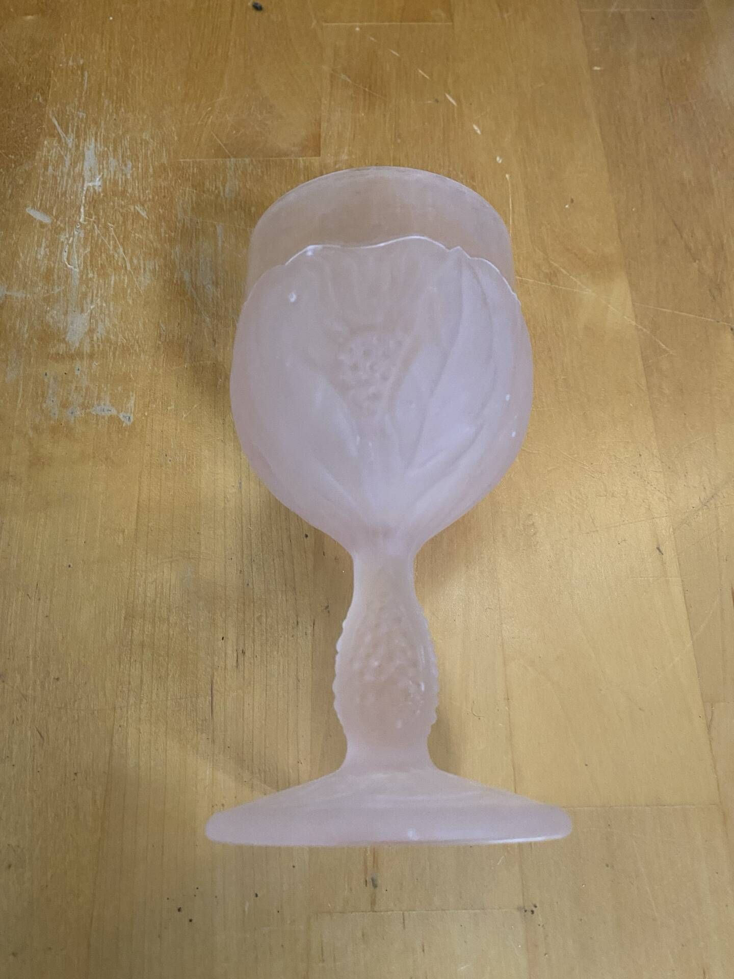 Set of 5 Frosted Pink Wine Glasses Made in Italy Vintage #E170