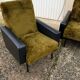 Sofa with are vintage armchair Skaï and moumoute