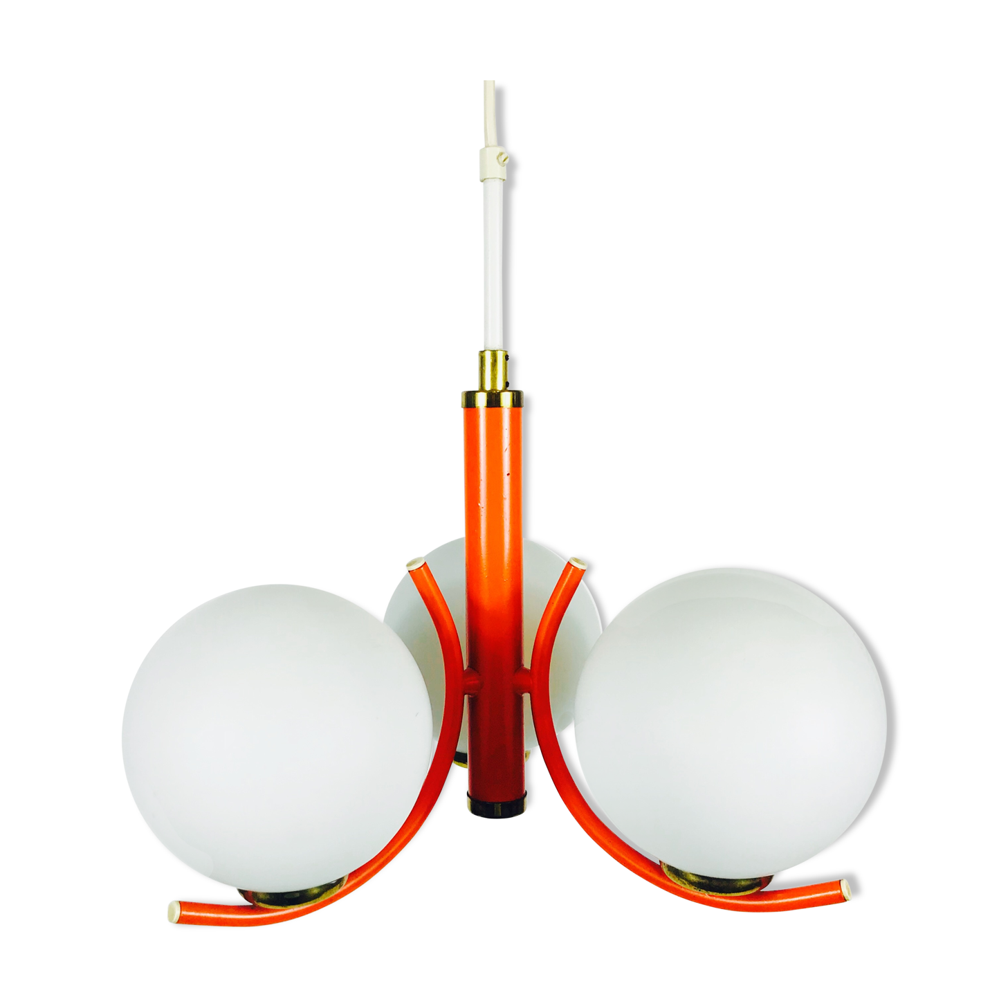 Richard Essig orange chandelier with opaline glasses, 1970