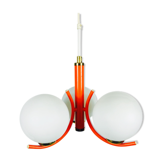 Richard Essig orange chandelier with opaline glasses, 1970