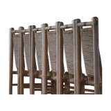 Set of 6 French Mid Century Naturalist Woven Highback Chairs in Solid Elm, 1960s