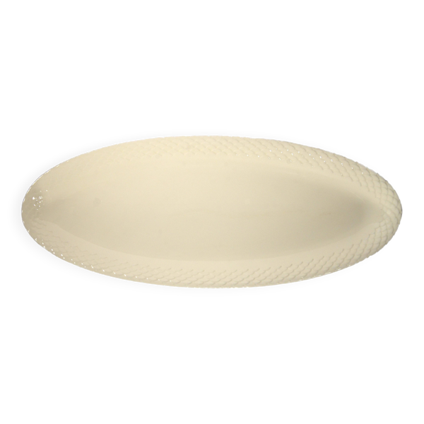 Plat décoratif ovale crème en faïence de Gien, années 1970, Made in France
