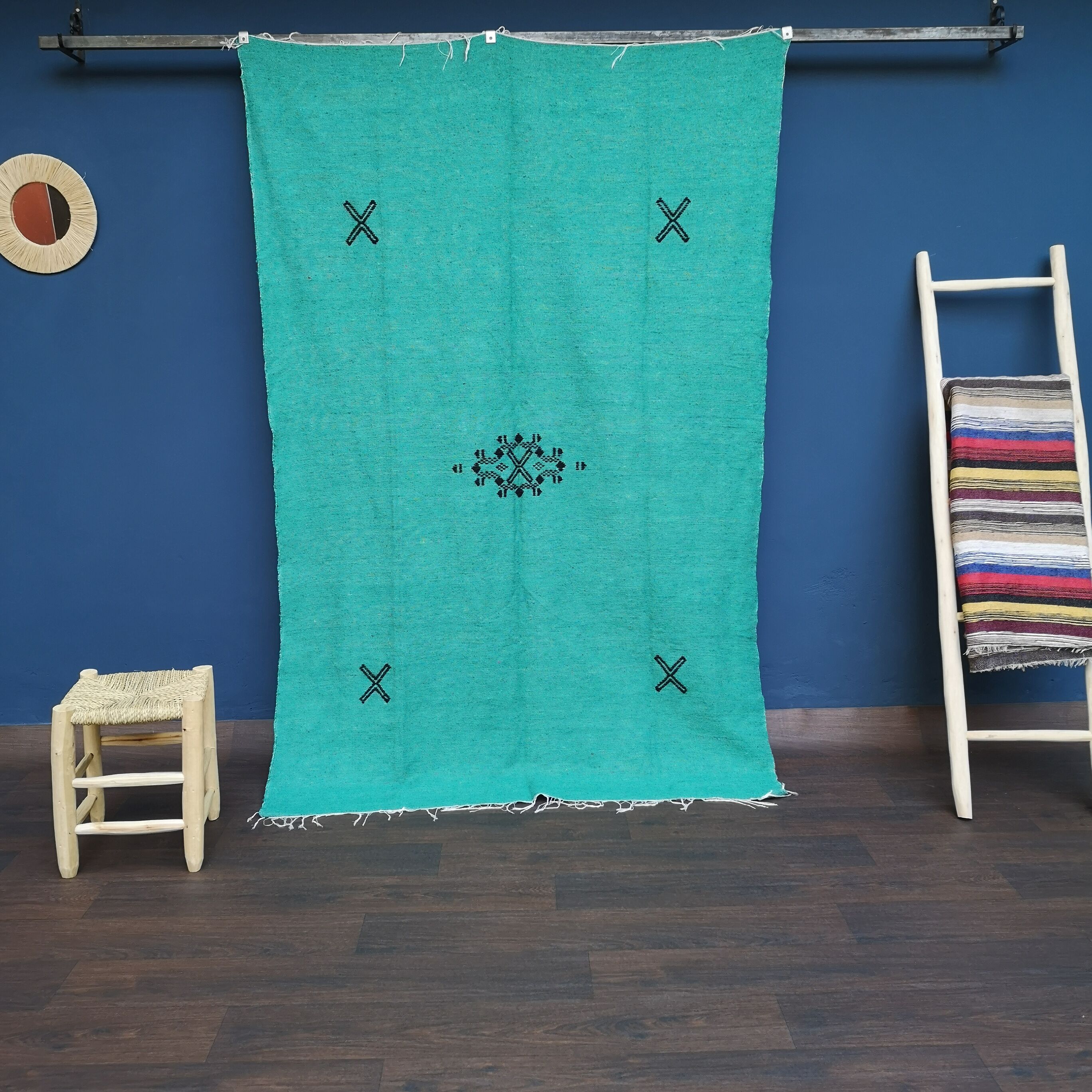 Berber green cotton carpet 140 x 225 cm