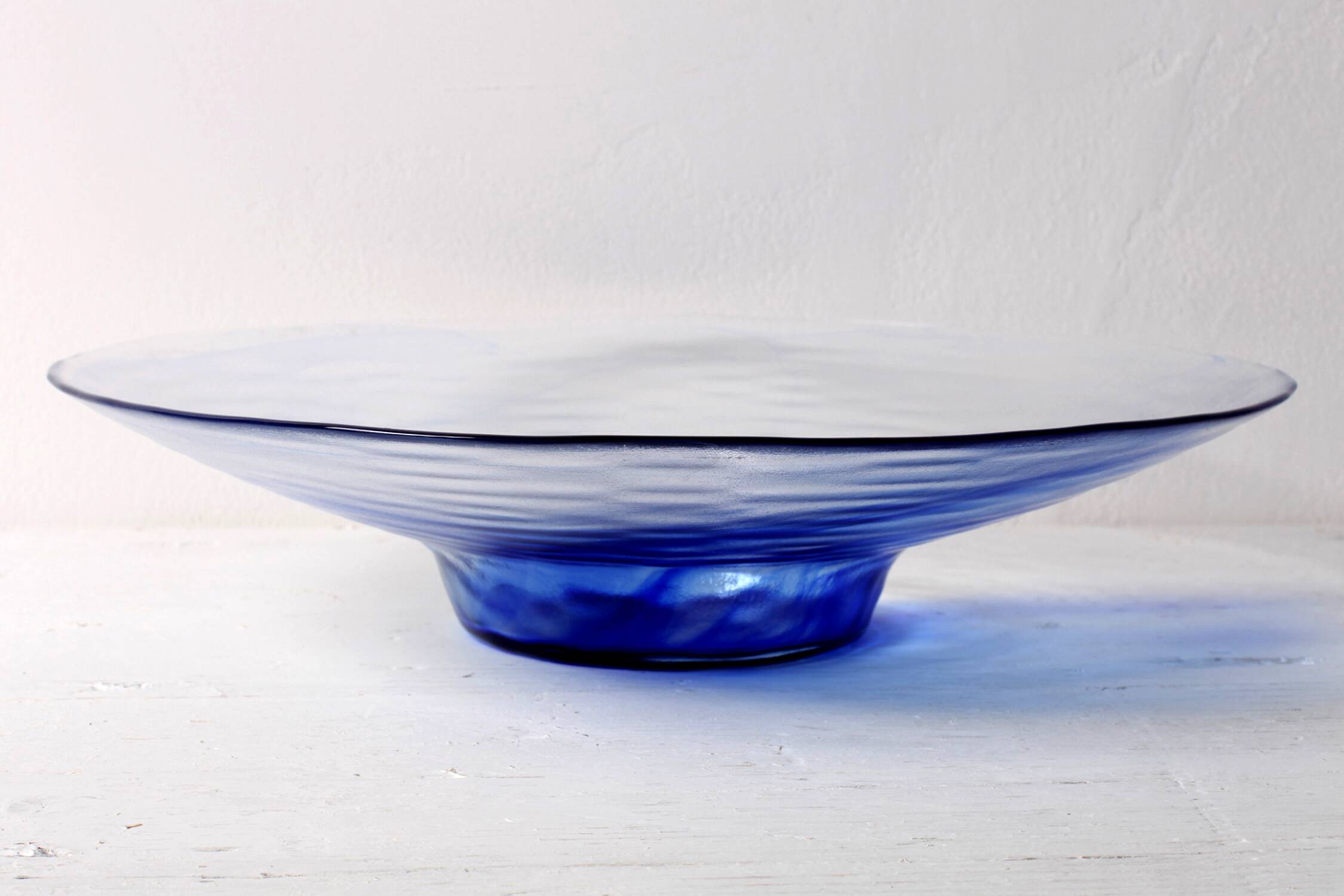 Vintage Bormioli Rocco Glass Bowl: Blue Swirl Mid-Century Platter / 1990s