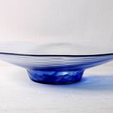 Vintage Bormioli Rocco Glass Bowl: Blue Swirl Mid-Century Platter / 1990s