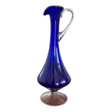 Vase en verre soufflé bleu colbat design vintage élégant avec anse torsadée