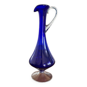 Elegant vintage design colbat blue blown glass vase with twisted handle