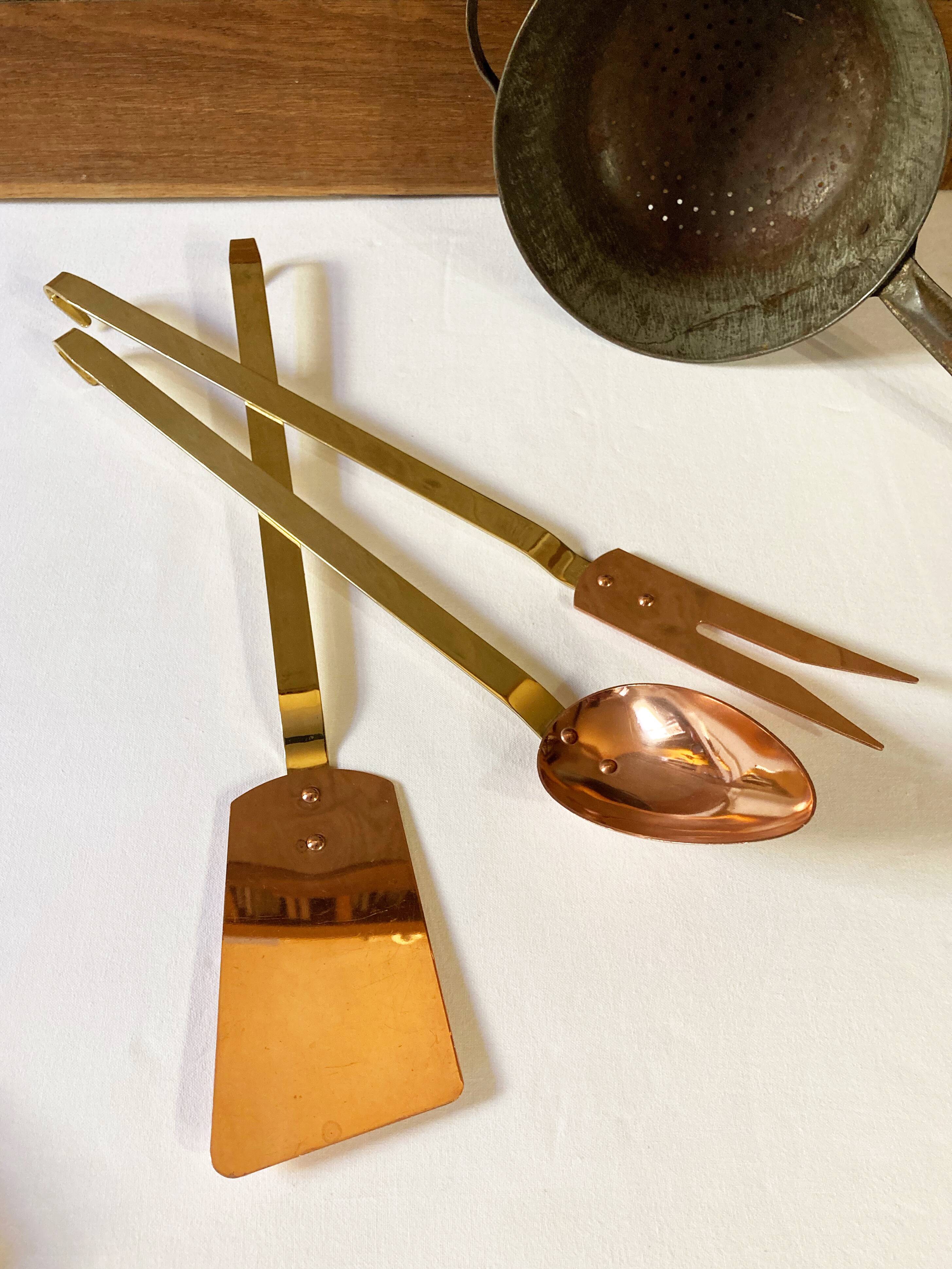 Copper and brass kitchen utensils