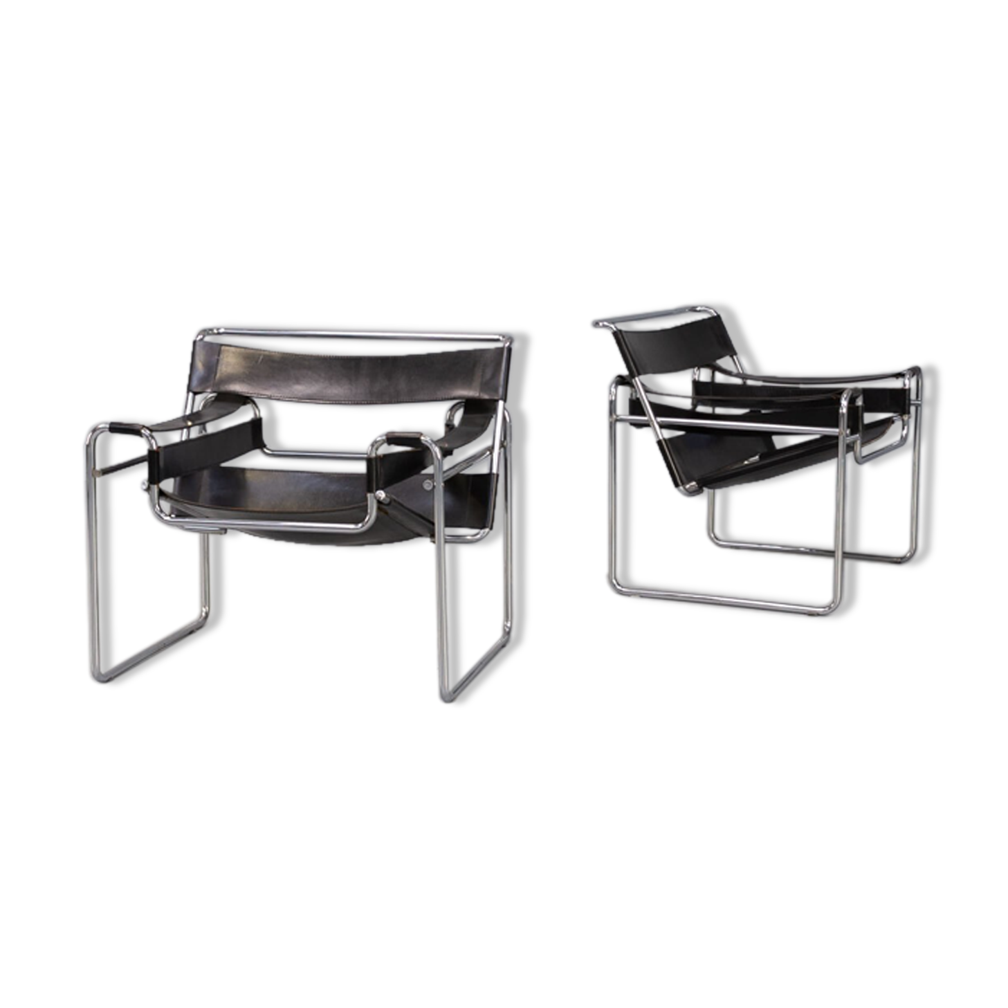 Marcel Breuer “wassily’ B3 chairs black leather for Gavina set/2
