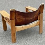 Safari chair in pine and leather, first edition attributed to Karin Mobring, 1970s