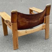 Safari chair in pine and leather, first edition attributed to Karin Mobring, 1970s
