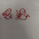 Old linen damask linen tablecloth red monogram GL 160 X 175 cm