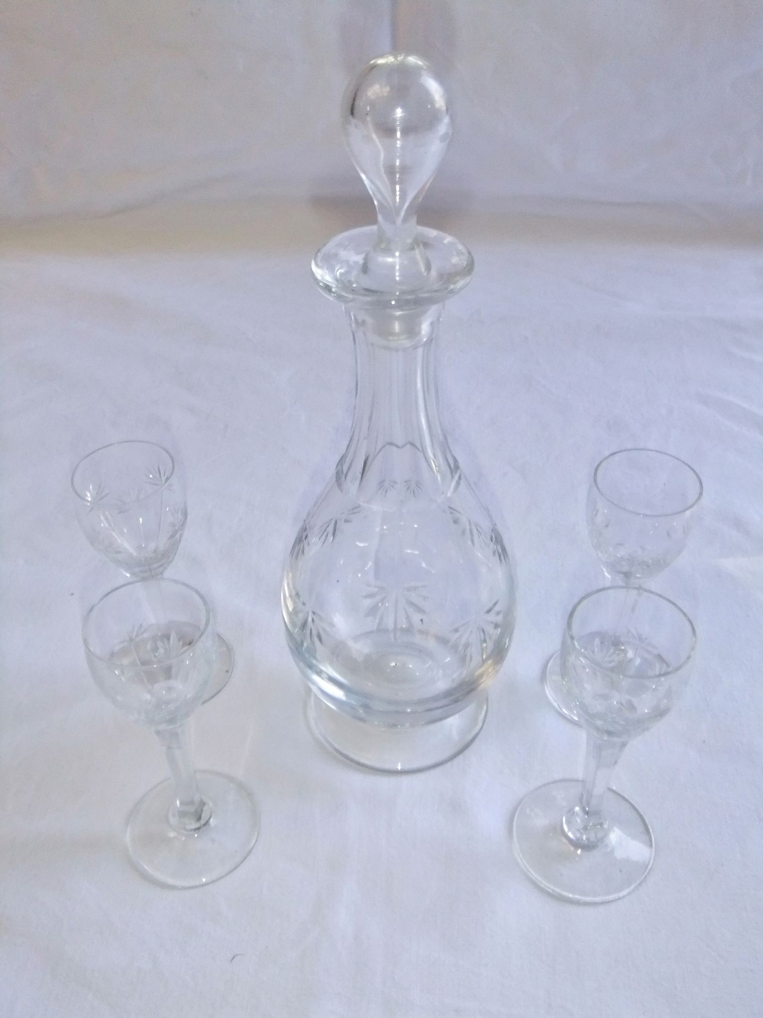 Bohemian crystal liqueur service Baccarat St Louis carafe glasses signed by an anchor