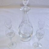 Bohemian crystal liqueur service Baccarat St Louis carafe glasses signed by an anchor