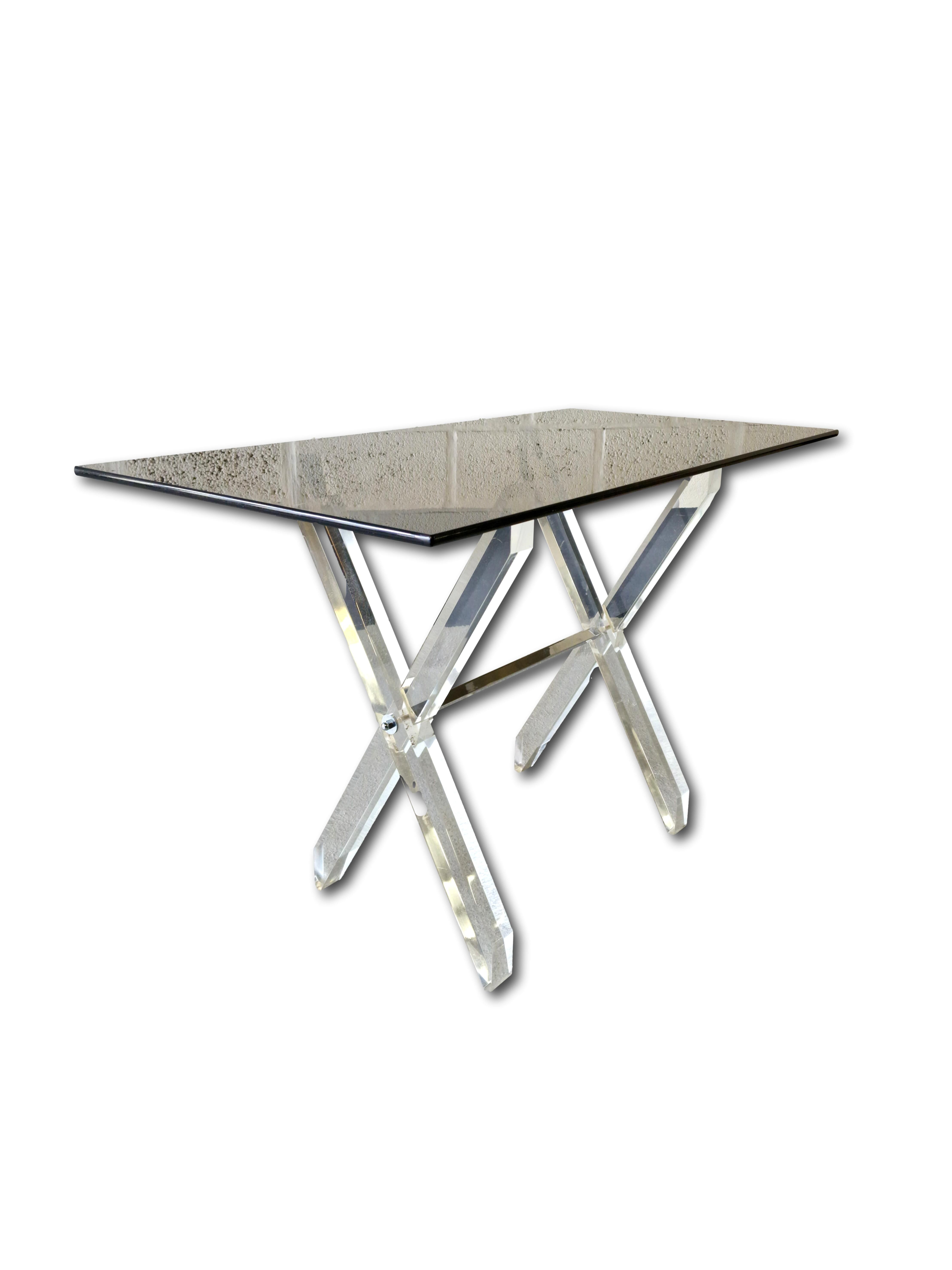 Desk in feet x plexiglass & smoked glass, 1970s