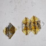 Amber glass and brass wall light by Mazzega, set of 2.