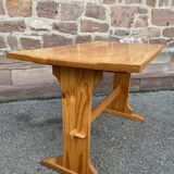 Vintage Scandinavian pine dining set, 1980s table and benches