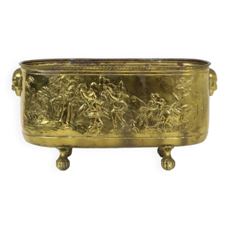 Antique french planter jardinière yellow copper flower box embossed