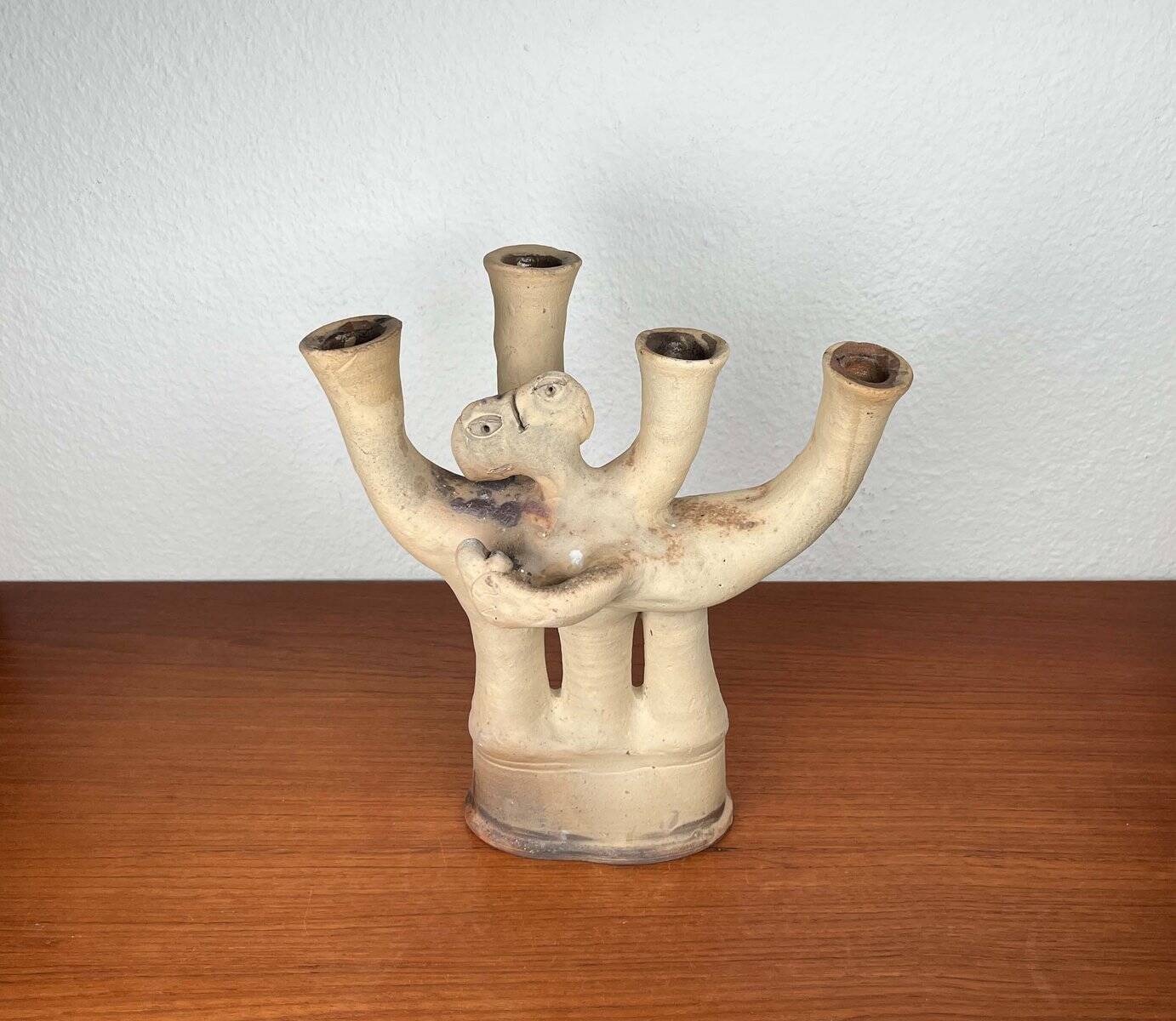 German Studio Pottery Sculptural Candleholder from Hans Fischer, 1980s